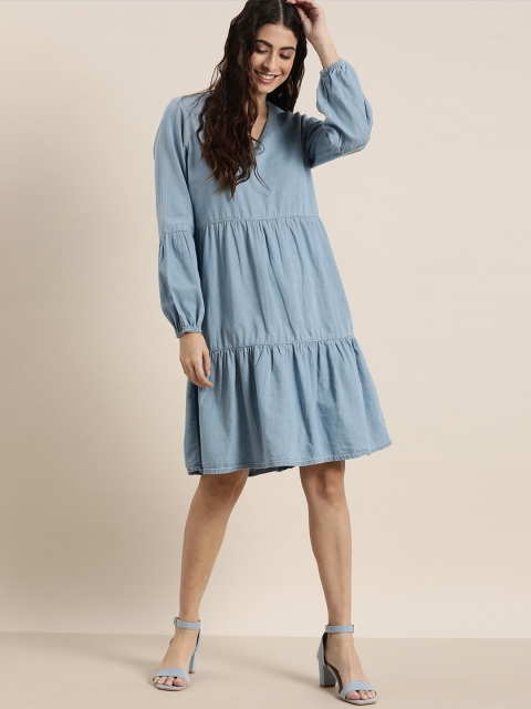 

all about you Blue Denim A-Line Dress