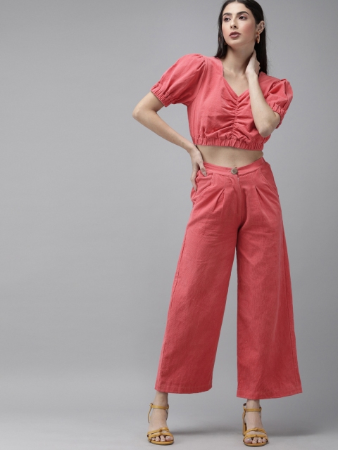 

The Dry State Women Pink Solid Top with Trousers