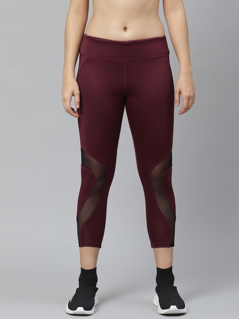 

PICOT Women Maroon Solid Cropped Tights with Mesh Detail