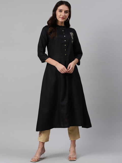 

MISRI Women Black & Beige Solid Kurta with Trousers