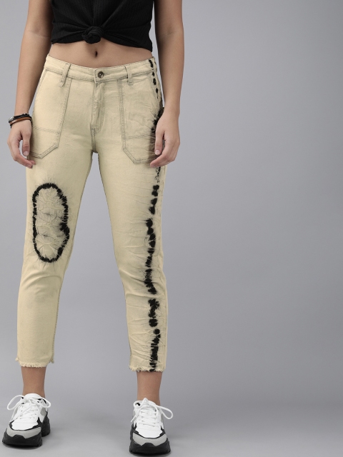 

Roadster Women Beige & Black PSCYCHEDELIC TIE DYE Slim Fit Mid-Rise Clean Look Jeans