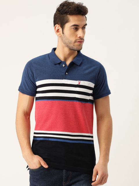 

PORTBLAIR Men Black & Coral Striped Polo Collar T-shirt