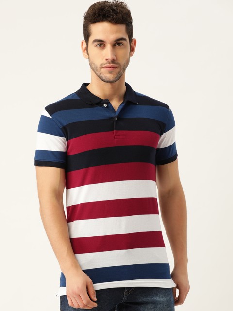 

PORTBLAIR Men Maroon & White Striped Polo Collar T-shirt