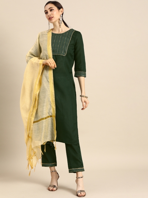 

Anouk Women Green Yoke Design Foil Printed Kurta with Trousers & Dupatta