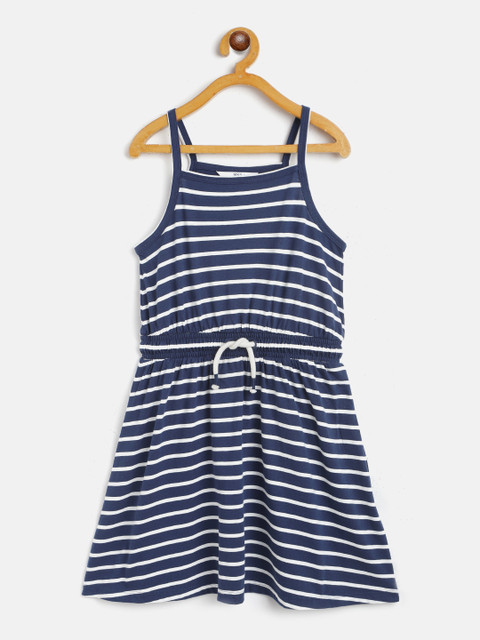 

Marks & Spencer Girls Navy Blue & White Organic Cotton Striped A-Line Sustainable Dress