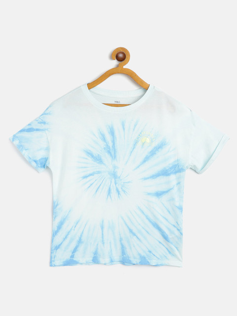 

Marks Spencer Girls Blue White Tie and Dye Dyed Pure Cotton T-shirt