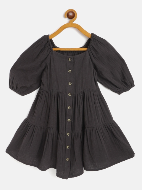 

Marks & Spencer Girls Charcoal Grey Solid Pure Cotton Tiered A-Line Dress