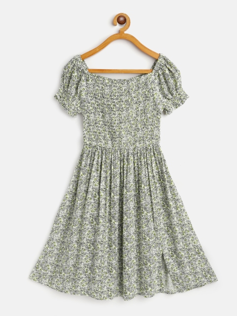 

Marks & Spencer Girls White & Green Floral Print Sustainable Smocked Fit and Flare Dress