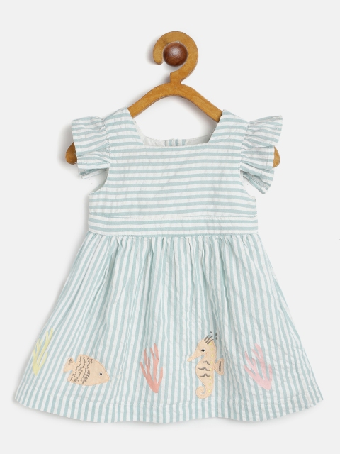 

Marks & Spencer Girls White & Green Striped A-Line Dress