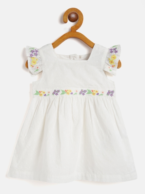 

Marks & Spencer Girls White & Purple Solid Dobby Weave Cotton Fit and Flare Dress
