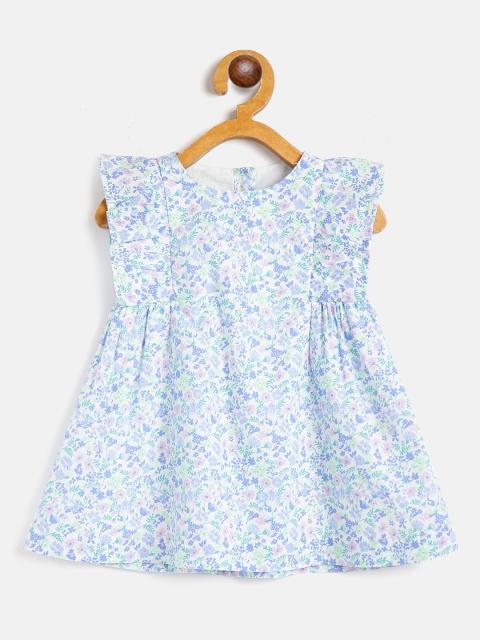 

Marks & Spencer Girls White & Blue Cotton Sustainable Floral Print A-Line Dress
