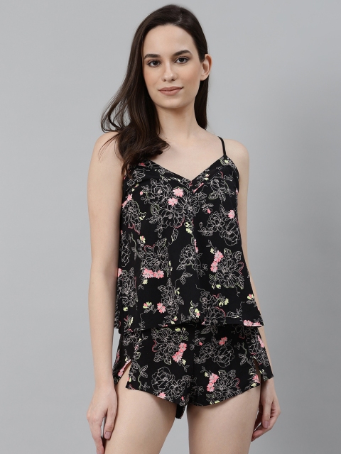 

Marks & Spencer Women Black & Pink Floral Print Night suit