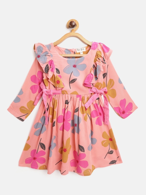 

Bella Moda Girls Pink & Grey Floral Print Fit and Flare Dress with Bow Detail
