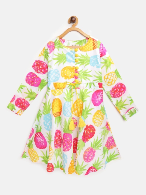 

Bella Moda Girls Multicoloured Pineapple Print A-Line Dress with Tie-ups, Multi