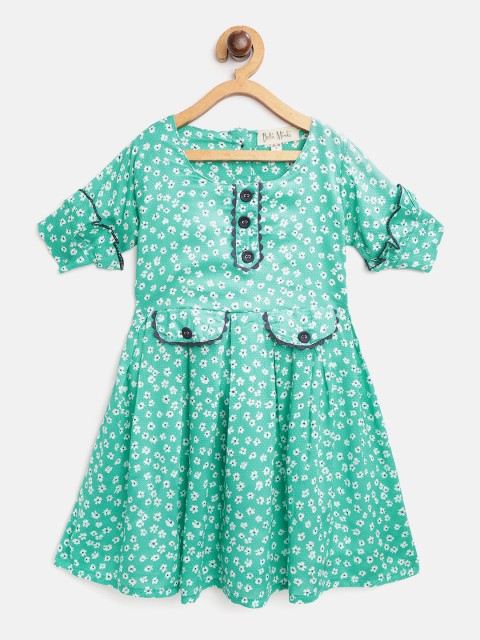 

Bella Moda Girls Sea Green & White Floral Print A-Line Dress