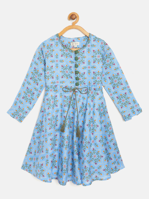 

Bella Moda Girls Blue & Green Ethnic Motifs Print Fit and Flare Dress
