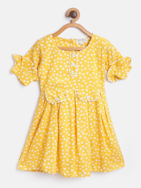 

Bella Moda Girls Yellow & White Polka Dot Print Fit and Flare Dress