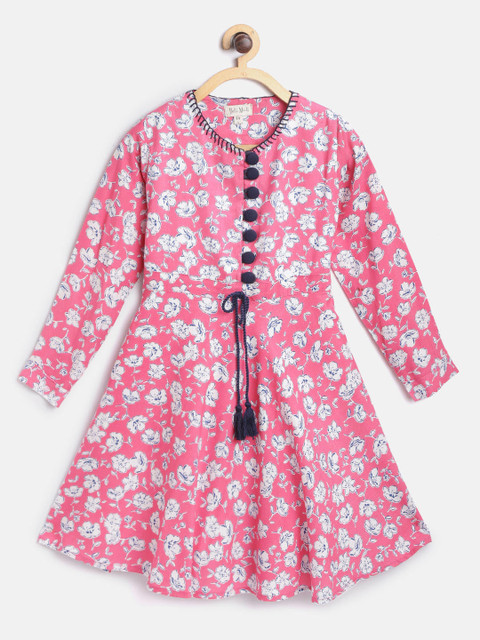 

Bella Moda Girls Pink & White Floral Printed Fit & Flare Dress