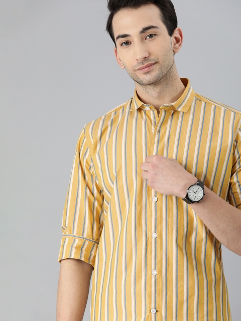 

Mast & Harbour Men Yellow Slim Fit Striped Casual Shirt