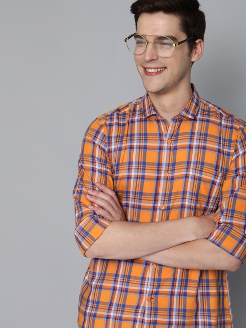 

Mast & Harbour Men Orange Slim Fit Tartan Checked Casual Shirt