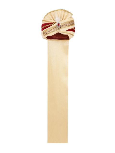 

Tistabene Cream-Coloured & Maroon Embellished Groom Pagri