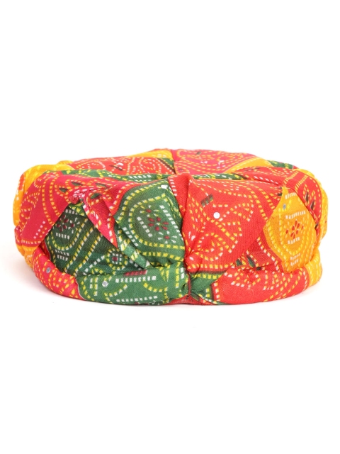 

Tistabene Men Red & Green Bandhani Print Rajasthani Pagri with Sequinned Detail