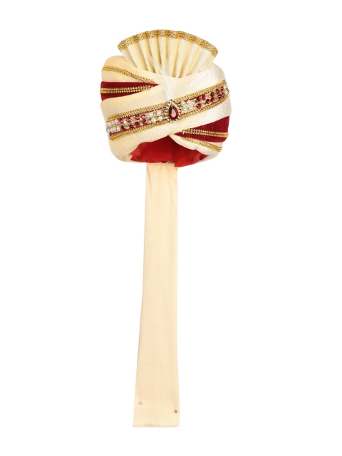 

Tistabene Men Cream-Coloured Embellished Velvet Finish Groom Special Pagri