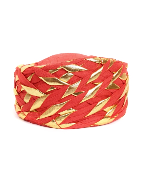 

Tistabene Men Red & Golden Colourblocked Cotton Gotta Patti Pagri