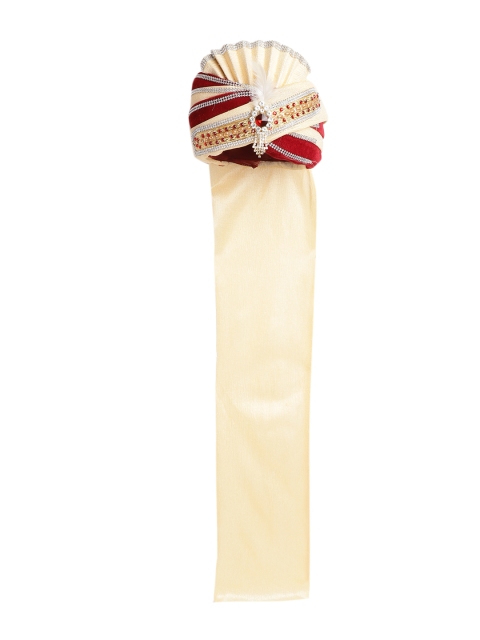 

Tistabene Cream-Coloured & Maroon Embellished Groom Pagri