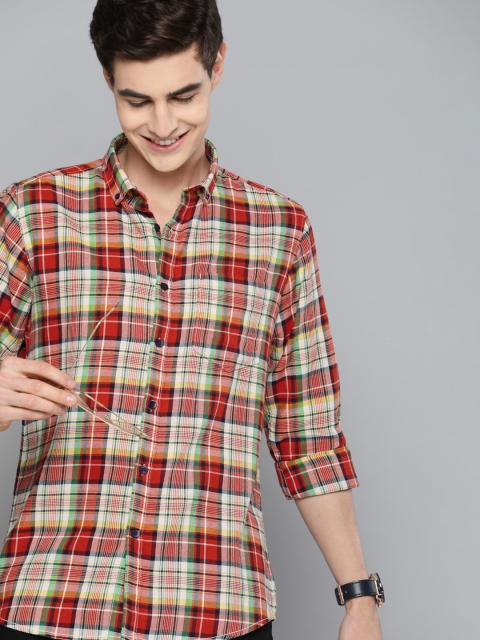 

Mast & Harbour Men Red & White Regular Fit Checked Pure Cotton Casual Shirt
