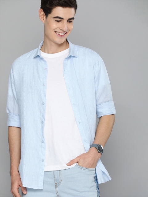

Mast & Harbour Men Blue Regular Fit Solid Casual Linen Shirt