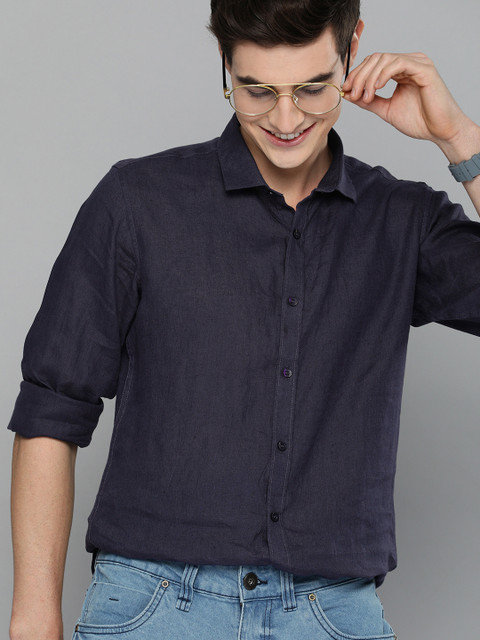 

Mast & Harbour Men Navy Blue Regular Fit Solid Casual Shirt