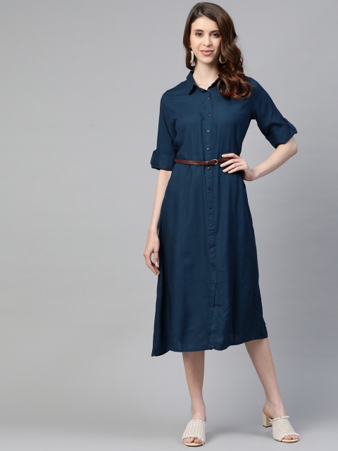 

MISRI Women Navy Blue Solid Shirt Dress