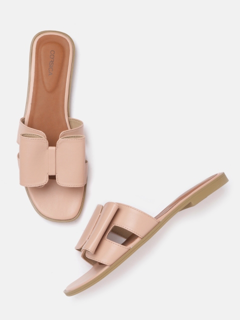 

CORSICA Women Pink Solid Open Toe Flats with Bow & Cut-Out Detail