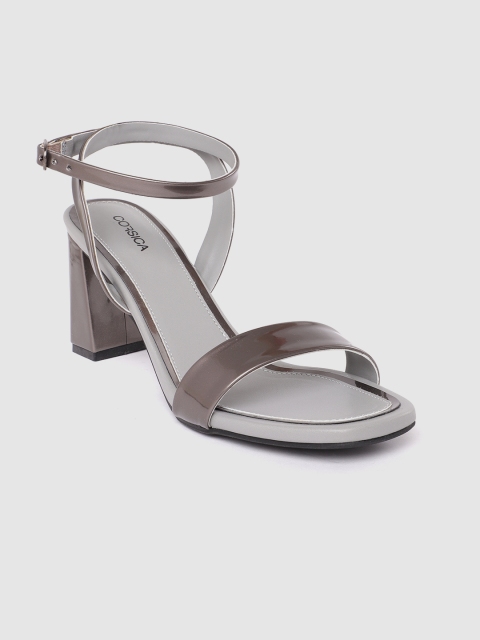 CORSICA Women Gunmetal-Toned Solid Block Heels, Metallic
