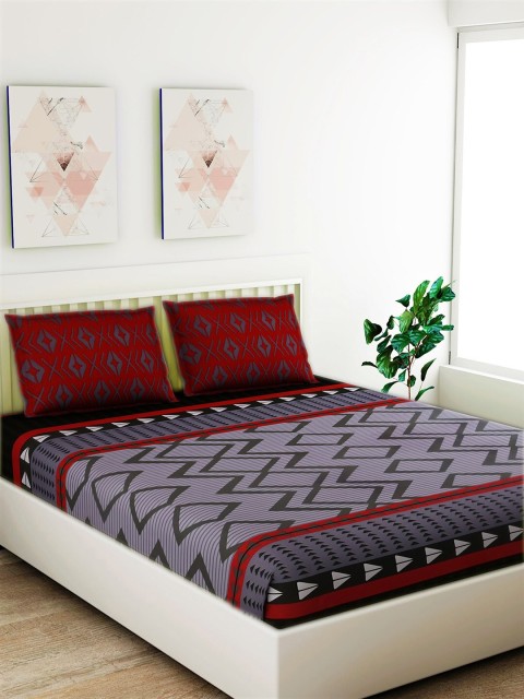 

Salona Bichona Purple & Maroon Geometric 120 TC Cotton 1 King Bedsheet with 2 Pillow Covers
