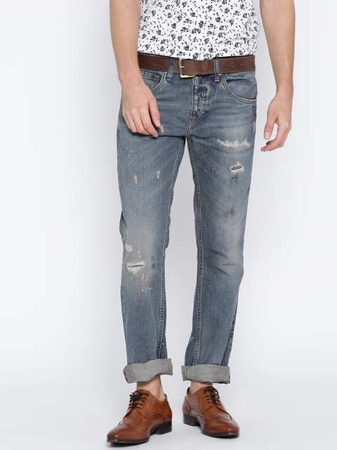 

Jack & Jones Men Blue Clark Fit Mid-Rise Mildly Distressed Jeans