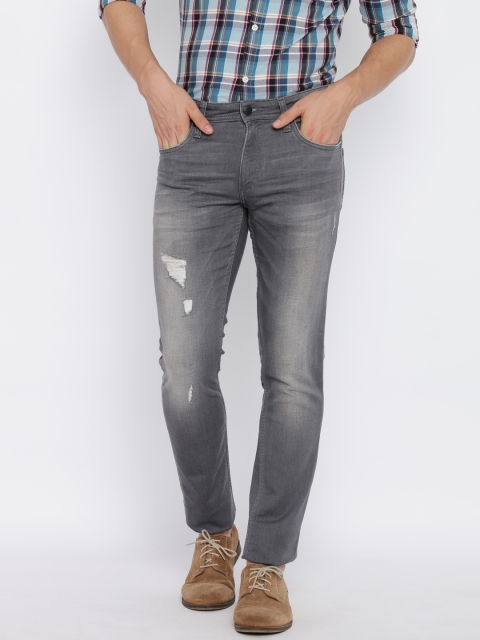 

Jack & Jones Men Grey Slim Fit Distressed Jeans