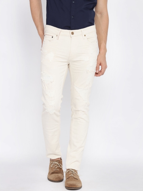 

Jack & Jones Men Off-White Slim Fit Mid-Rise Mildly Distressed Jeans