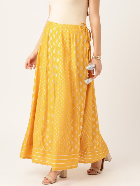 

Anouk Mustard Yellow & Golden Printed Maxi Flared Skirt