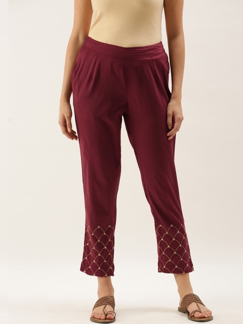 

Anouk Women Maroon Printed Cigarette Trousers