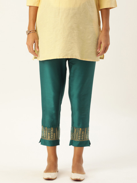 

Anouk Women Teal Green Embroidered Regular Trousers