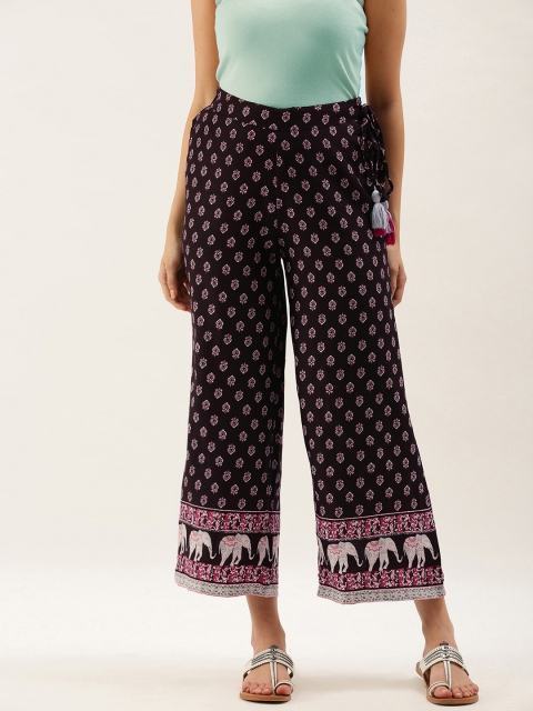 

Anouk Women Black & Pink Printed Wide Leg Palazzos