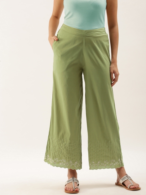 

Anouk Women Green Solid Wide Leg Palazzos