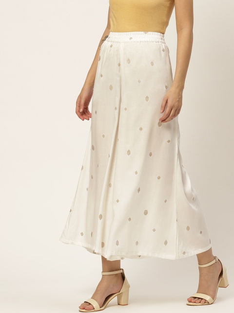 

Anouk Women Off White & Golden Pure Cotton Printed Flared Palazzos