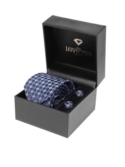 

INVICTUS Men Set of Tie & Cufflinks, Navy blue