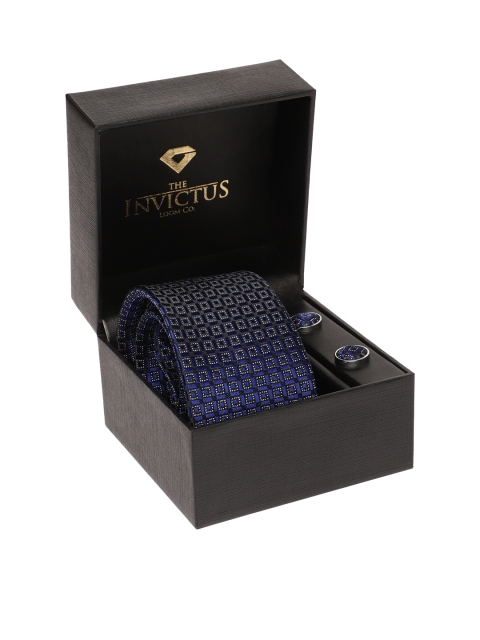 

INVICTUS Men Set of Tie & Cufflinks, Navy blue