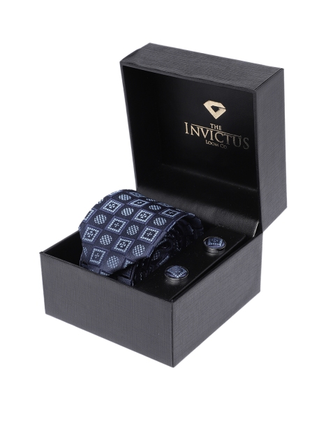 

INVICTUS Men Set of Tie & Cufflinks, Navy blue