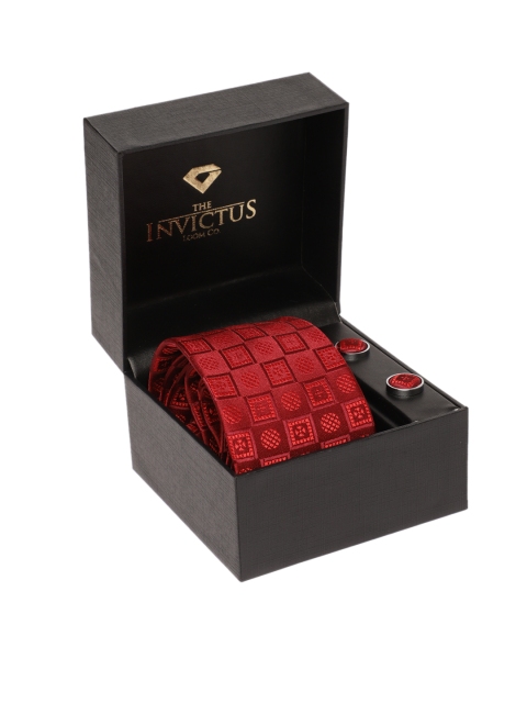 

INVICTUS Men Set of Tie & Cufflinks, Maroon