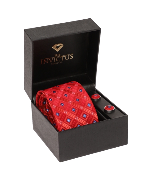 

INVICTUS Men Set of Tie & Cufflinks, Red